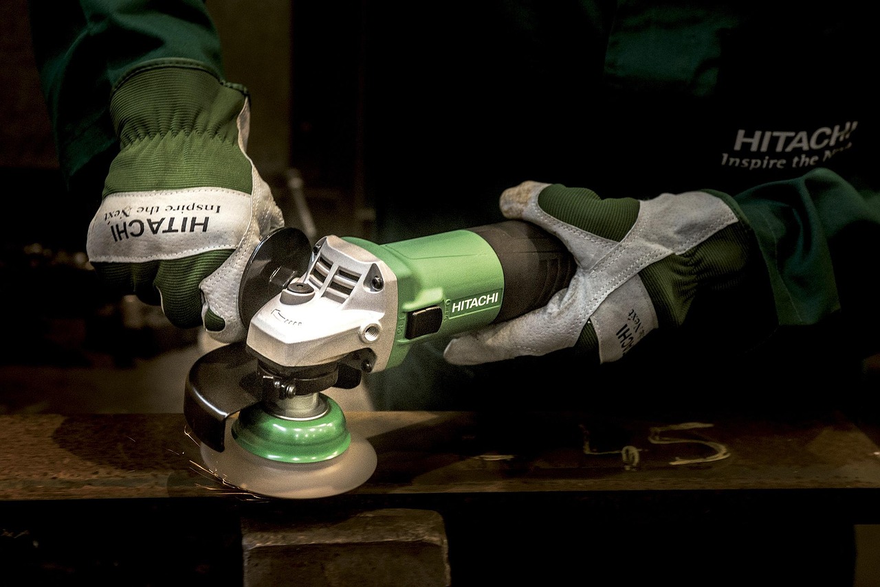 grinder, hitachi, power tool, flexible, grind, building, worksite, processing, metal