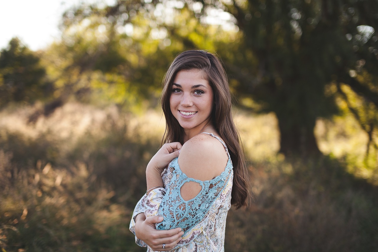 girl, portrait, model, fashion, style, brunette, young woman, female, shoulder, modeling, pose, posing, countryside, dress, happy, smile, smiling, happiness, nature, outdoors, outside, woman, shoulder, smile, smile, smile, smile, smile, woman