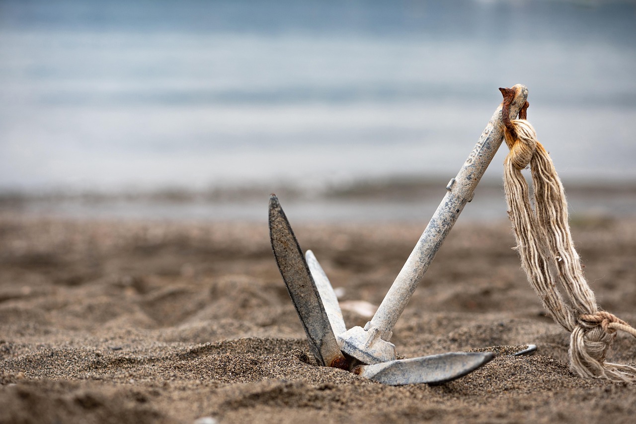 anchor, nature, sea, sand, beach, old, rusty