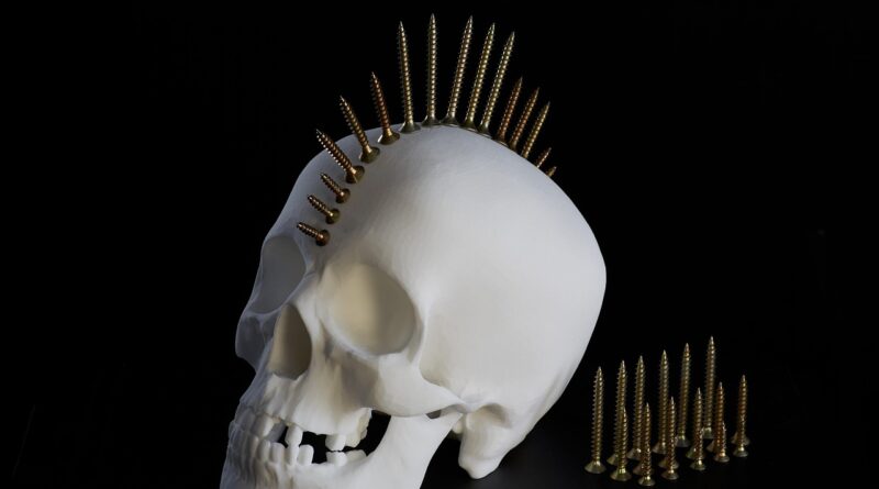 skull, skeleton, bone, dark, scary, horror, black, fear, screws, tools, mechanics, bolt, fantasia, hardware, nails, wood