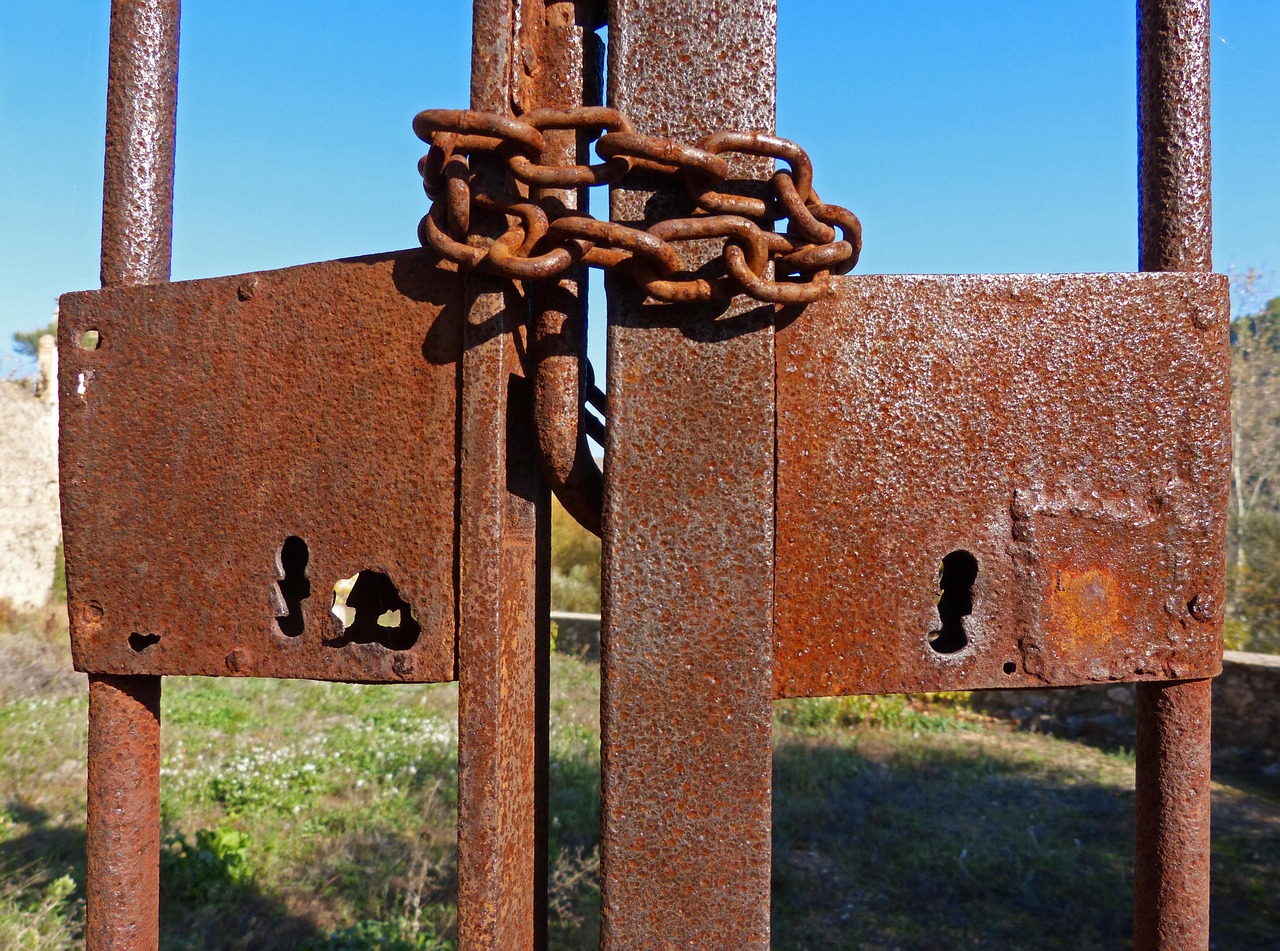 bolt, rusty, chain, bar, symbol, closed