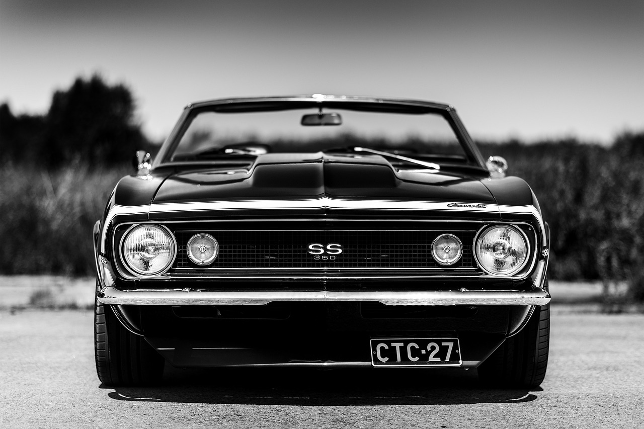 america, classic car, car, vintage, vehicle, old, auto, automobile, style, usa, motor, classic, transportation, muscle, ss350, chevrolet, chevy, retro, automotive, machine, black and white, gray car, gray vintage, gray retro, car wallpapers, gray old