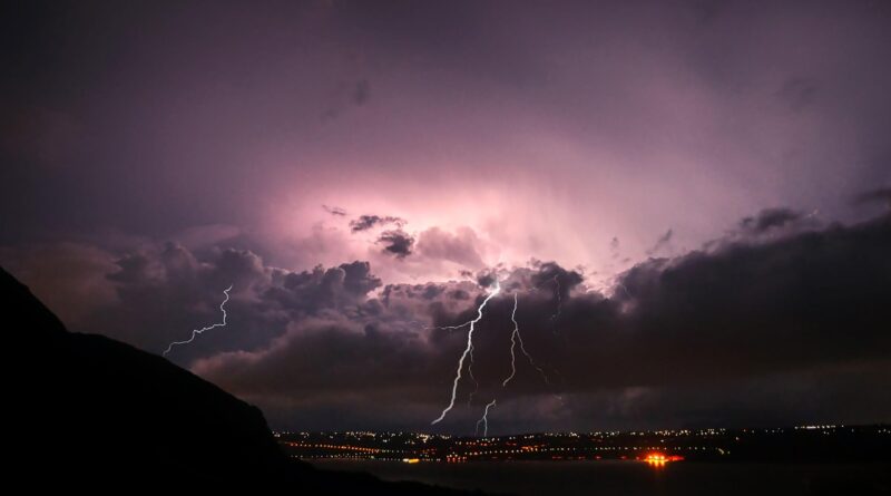 thunderstorm, lightning, night, greece, nature, crete, sea, riverbank, coast, storm