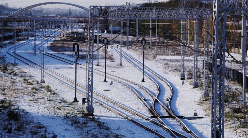 railway, nature, winter, train tracks, snow, city