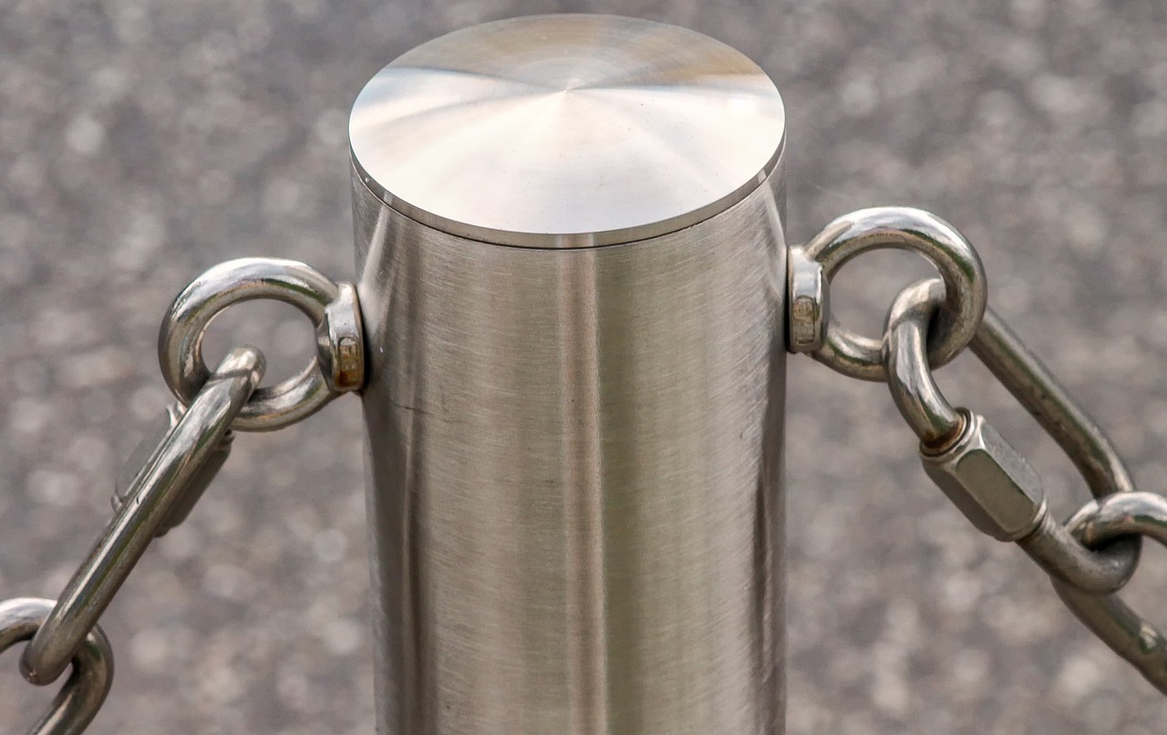 architecture, post, metal posts, stainless steel, border, delimitation, limitation, stole, protection, protected, chain, fence, glittering, new, chain link, link chain, lock, stainless steel, stainless steel, stainless steel, stainless steel, stainless steel