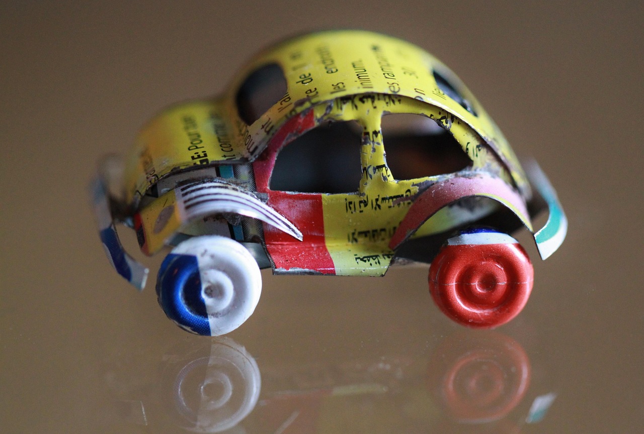 automobile, toy car, toy, vehicle, tin toys, sheet metal car, tin can, sheet, recycled, can car, recycling, metal, africa, volkswagen, vw, from cans, miniature
